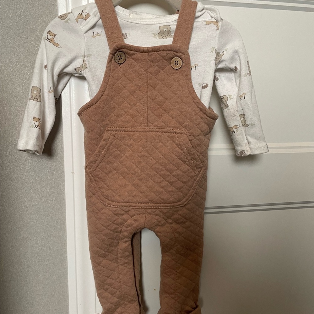 3/$20 Brown Quilted Overalls for Kids
